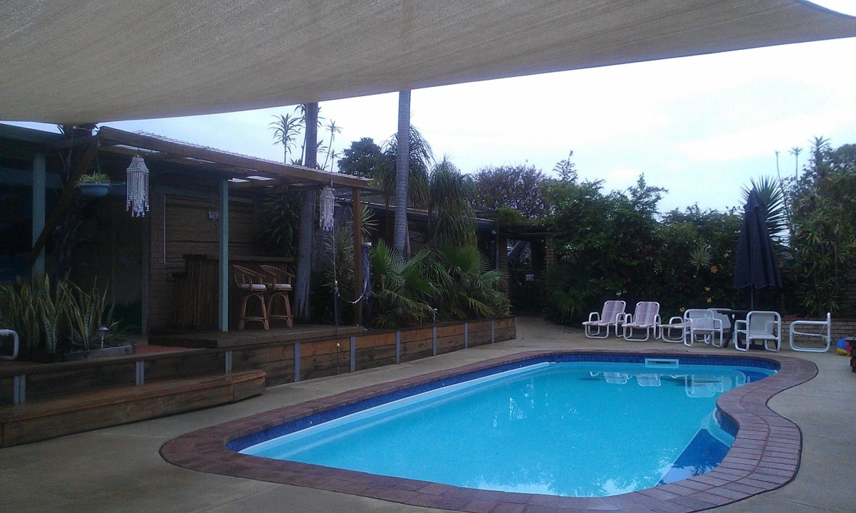 Pool mit Liegen Hostel Ozzie Pozzie Backpackers
