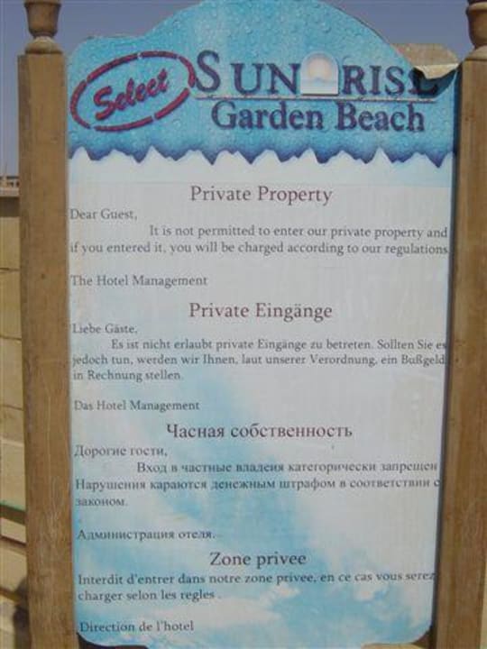 Warnschild Pickalbatros Dana Beach Resort - Hurghada
