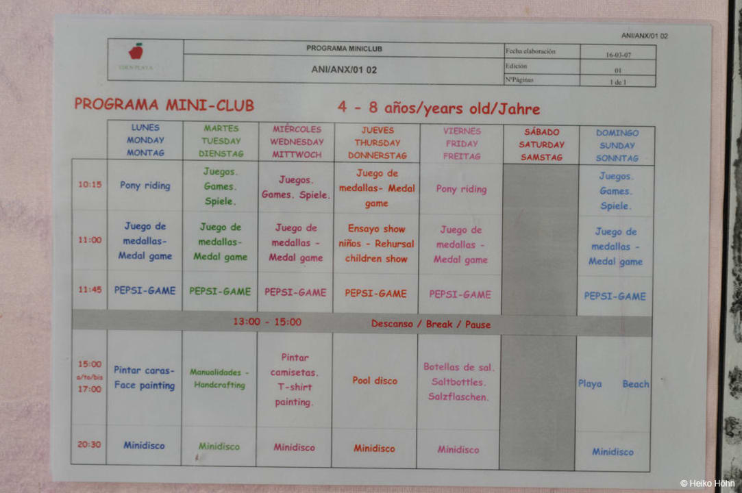 Programm Mini-Club allsun Hotel Eden Playa