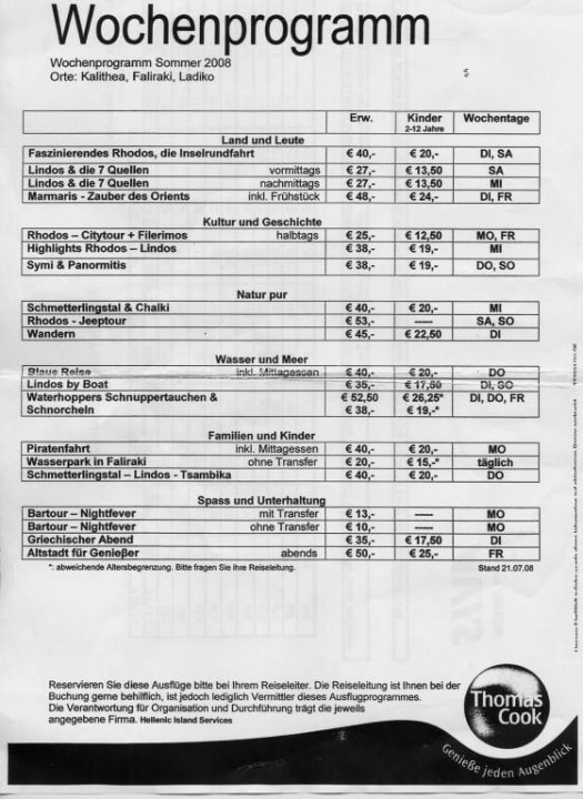 Ausflugsprogramm von Neckermann Hotel Calypso Beach