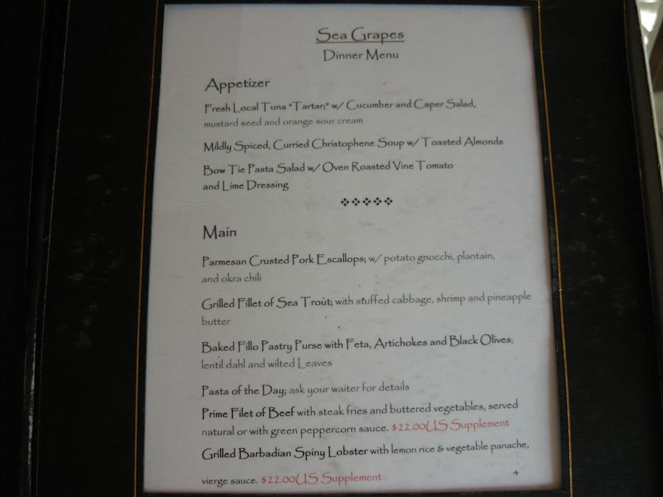 Speisekarte Hotel Coconut Beach Club