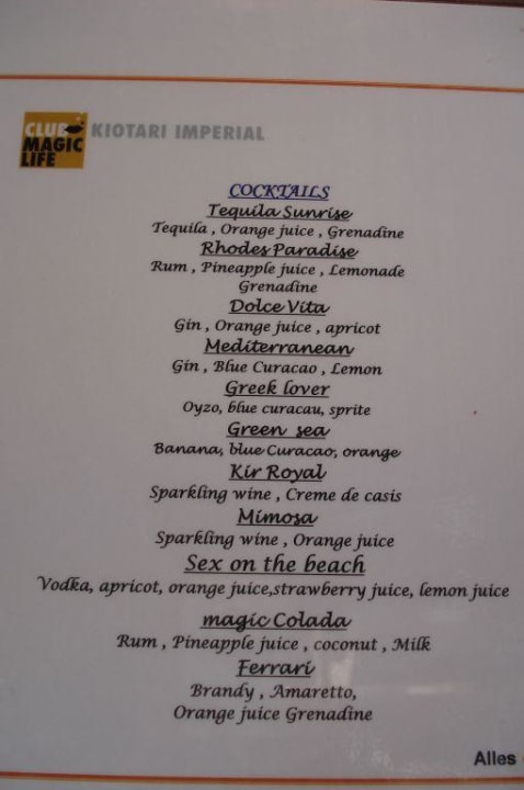 Cocktailauswahl Lindos Imperial Resort & Spa