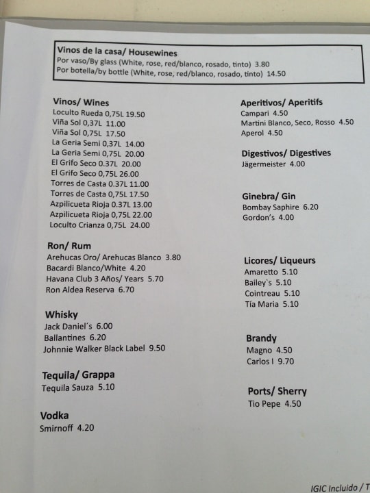 Getränkekarte Restaurant (Mittag) Salobre Hotel Resort & Serenity