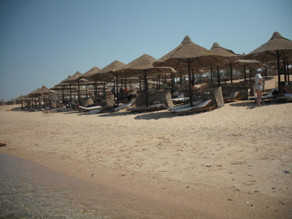 Hotelstrand mit zahlreichen Liegen und Schirmen Serenity Alpha Beach