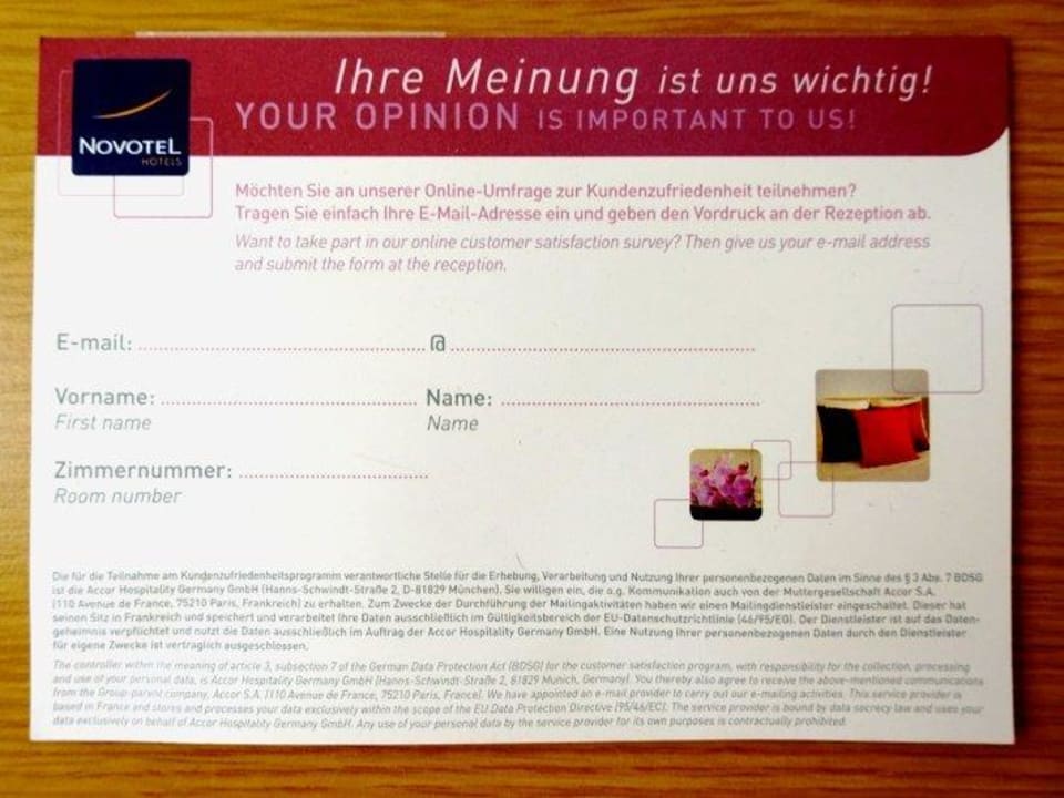 Datensammlung für Feedback Novotel Hamburg City Alster