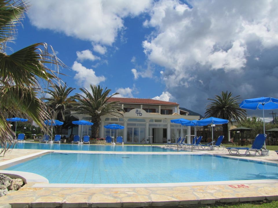Die Poolanlage mit Blick aufs Haupthaus Acharavi Beach Hotel