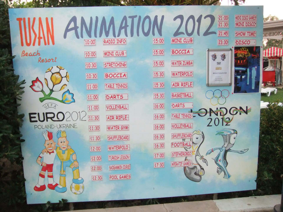Animationsprogrammübersicht Tusan Beach Resort