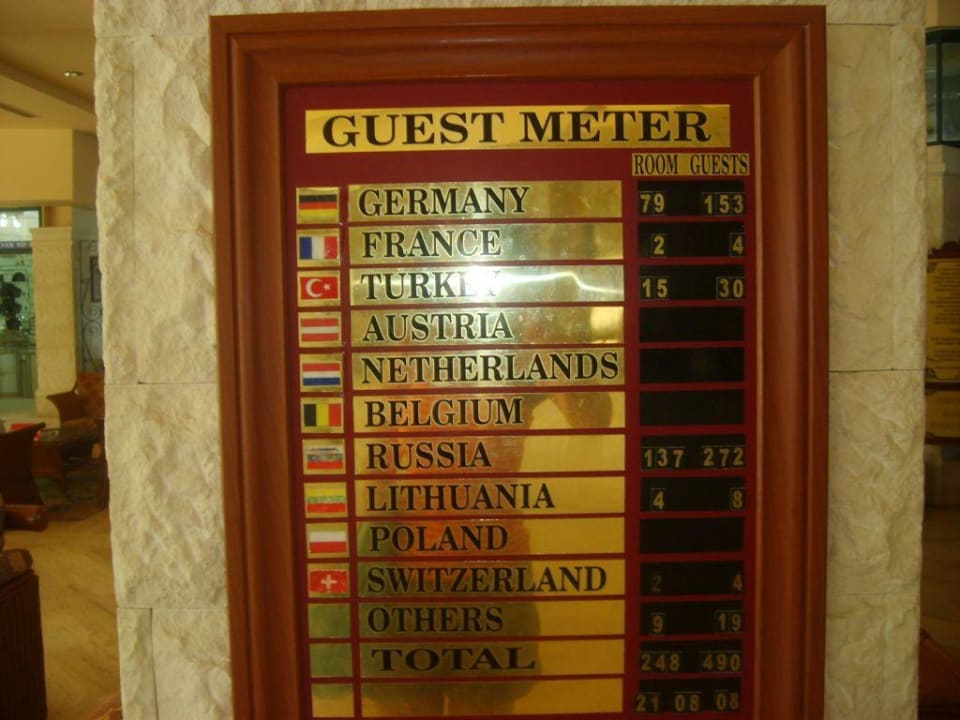 Gästemesstafel Aska Hotel Just in Beach