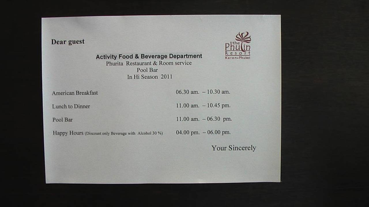 Öffnungszeiten The Phulin Resort