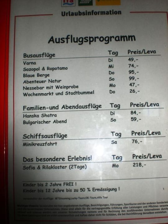 Ausflugsangebote Hotel Sineva Beach