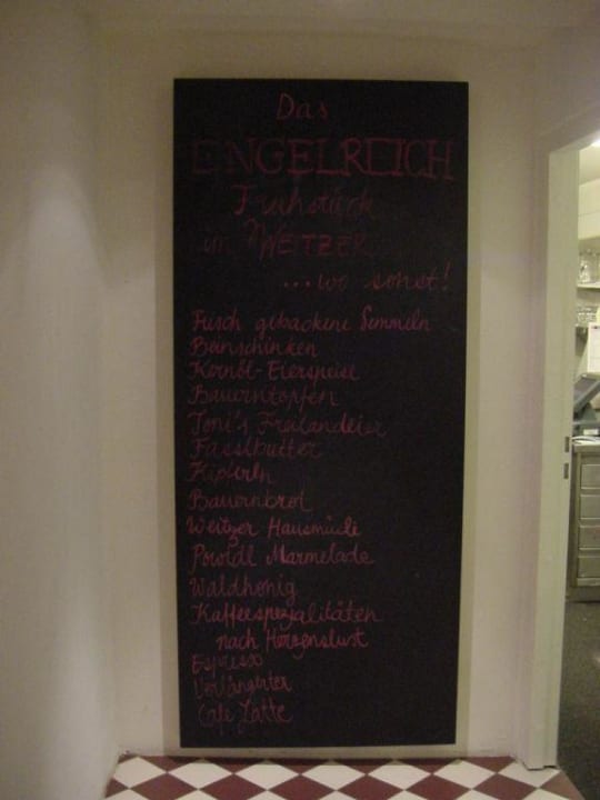 Frühstückskarte beim Büffet bzw. Kücheneingang Hotel Weitzer Graz