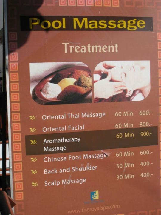 Preistafel des im Hotel befindlichen Spa Best Western Phuket Ocean Resort