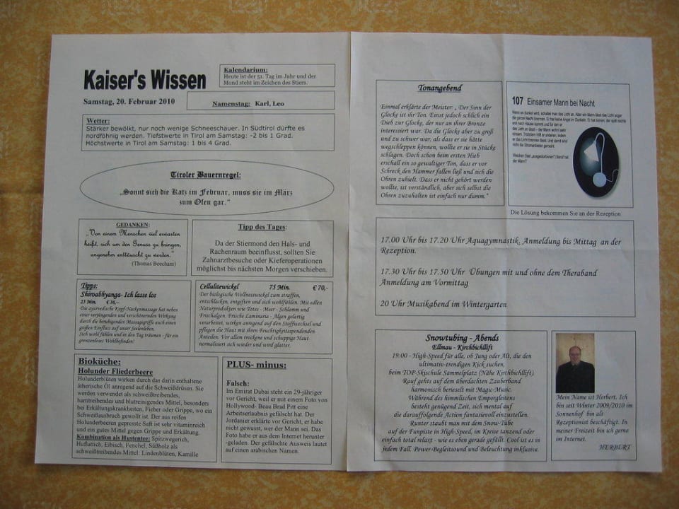 Morgenzeitung - Kaiser´s Wissen Vitalhotel Sonnenhof