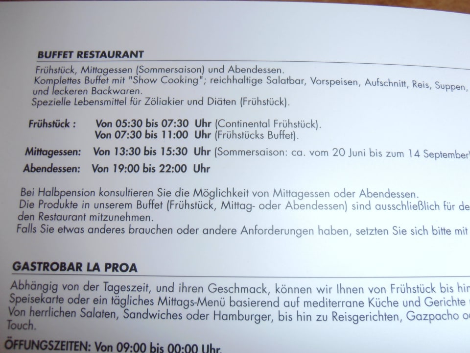 Information zu den Öffnungszeiten des Restaurants Meliá Costa del Sol