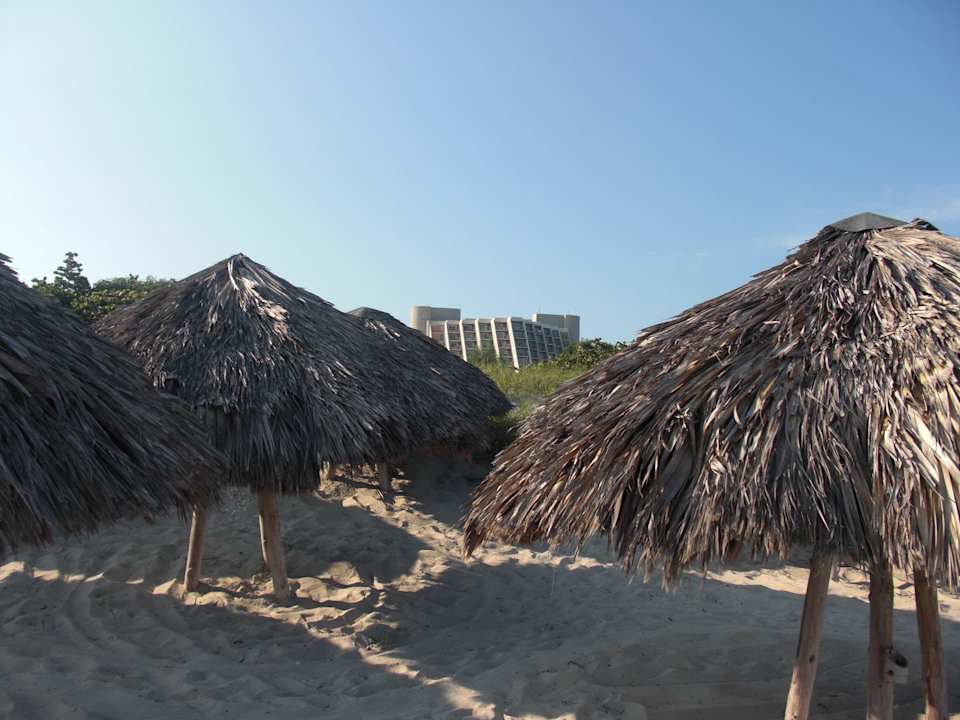 Strand mit Schirmen und leichter Blick aufs Hotel Blau varadero - Adults only