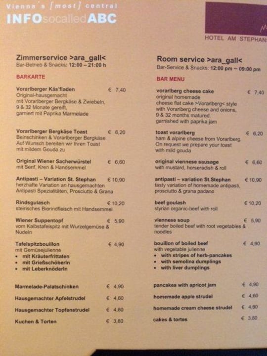 Mini Bar Preisliste Boutique Hotel Am Stephansplatz