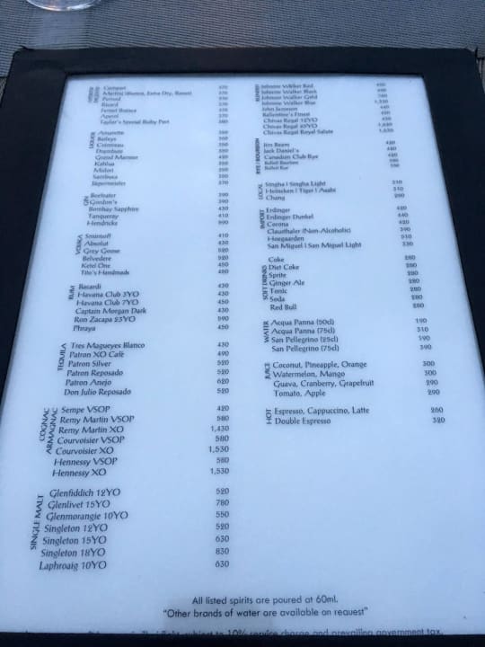 Speisekarte Vertigo Hotel Banyan Tree Bangkok