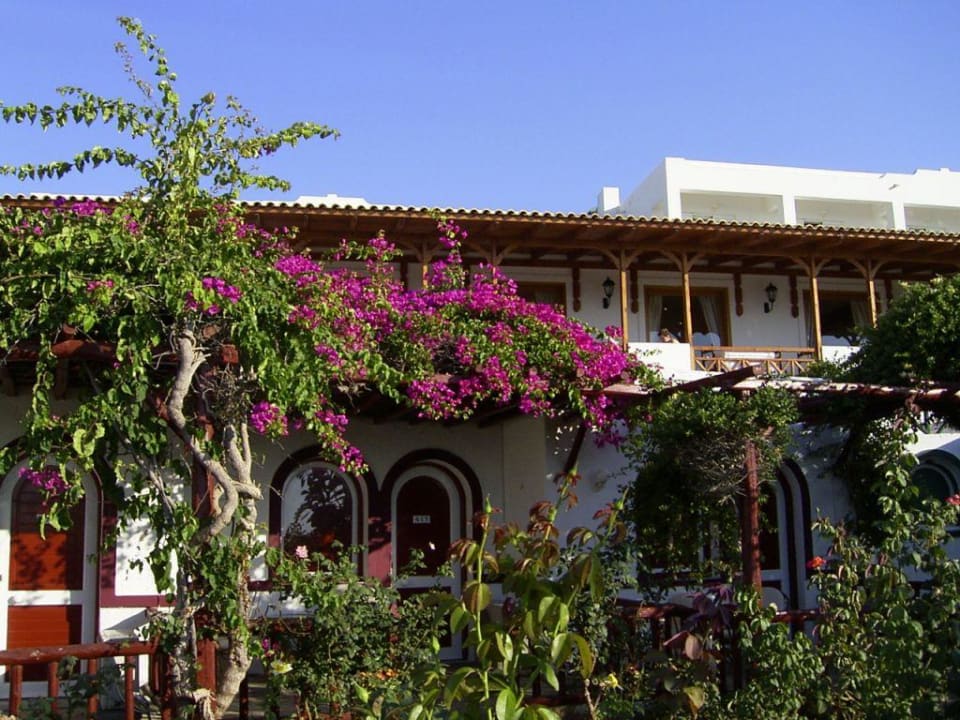 Blick auf die Terrasse bzw. den Balkon des Speiseraums Mitsis Selection Rinela