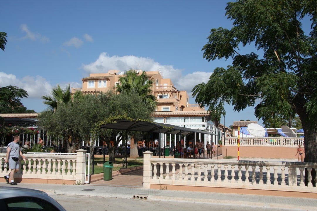 Blick vom Park Richtung Pool Aparthotel Ciudad Laurel