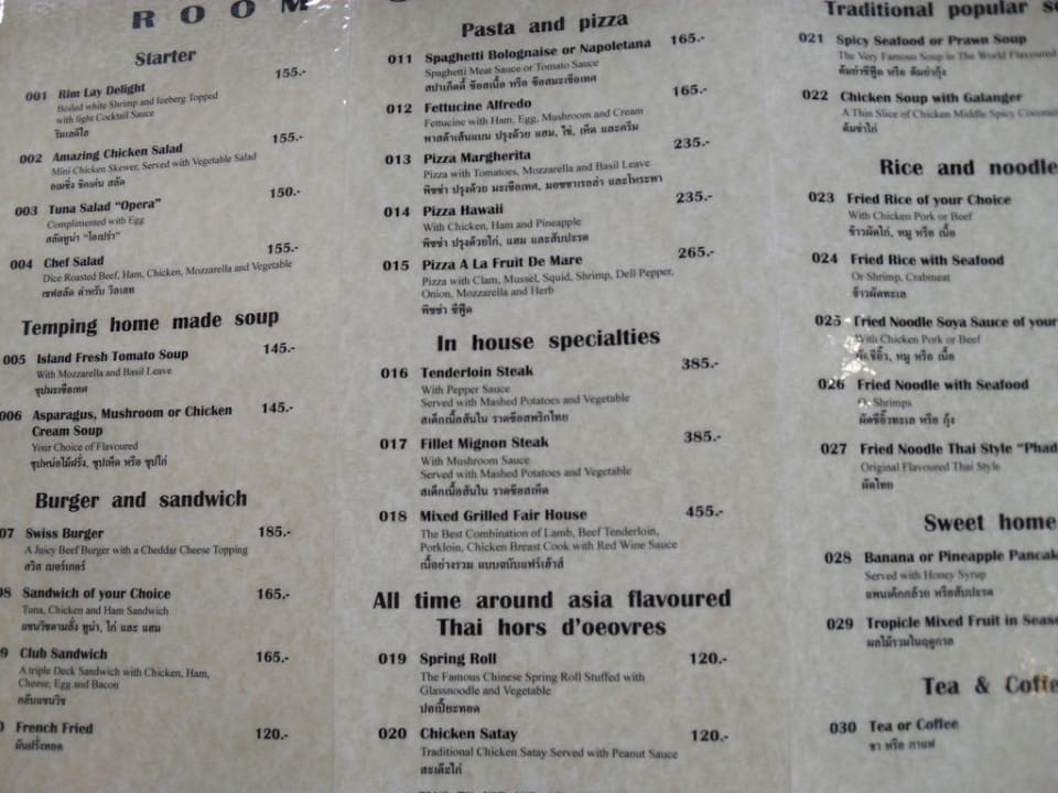 Speisekarte Restaurant The Fair House Beach Resort