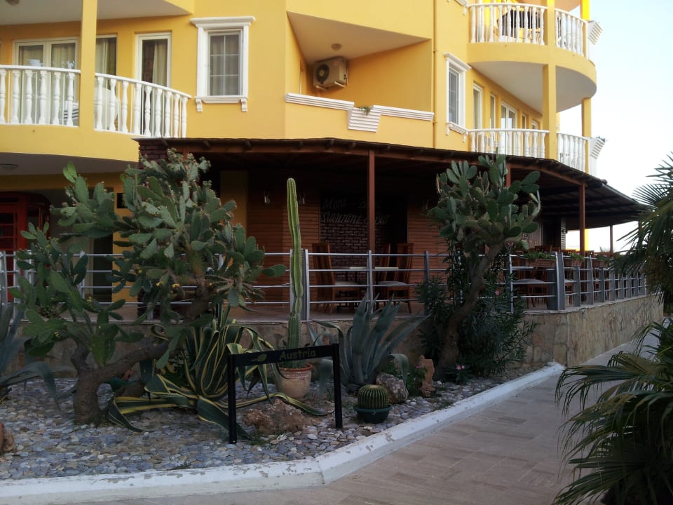 Blick auf die Terrasse des Fischrestaurants Hotel Club Paradiso