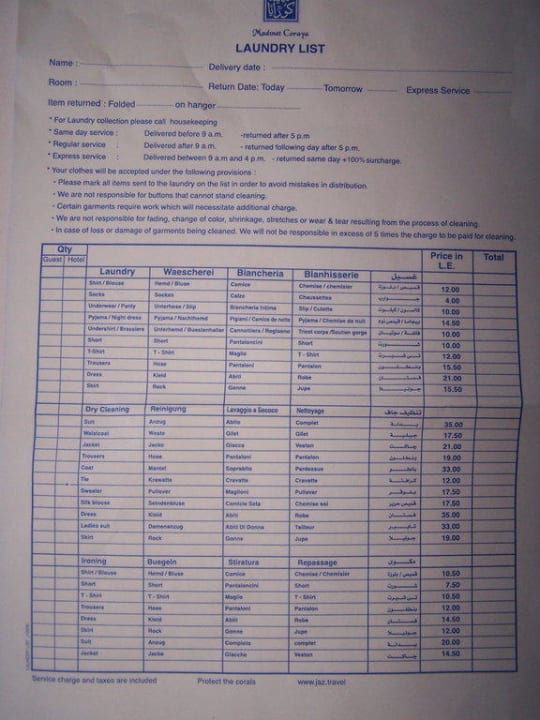 Preisliste Waschen Steigenberger Coraya Beach - Adults only