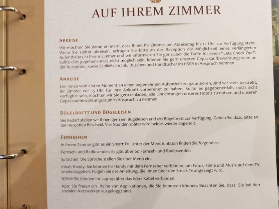 Die Zimmermappe  GPRO Valparaiso Palace & Spa