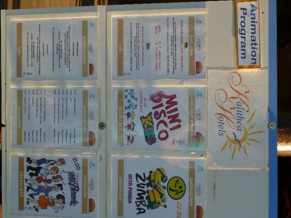 Übersicht Animationsprogramm Hotel Kalithea Horizon Royal