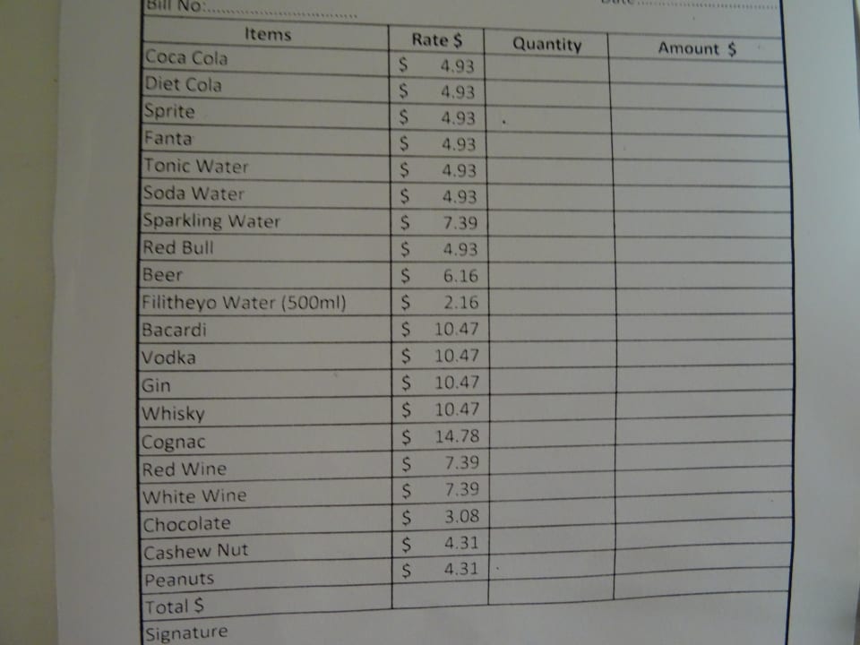 Preise Minibar Filitheyo Island Resort