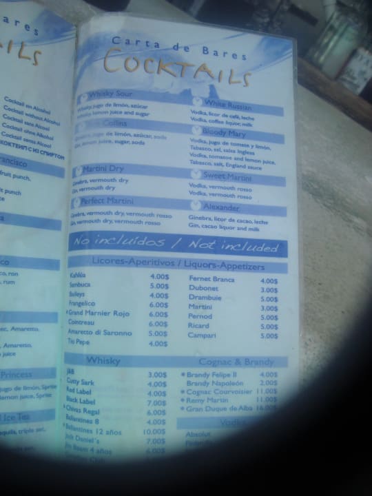 Cocktailkarte Punta Cana Princess All Suites Resort & Spa