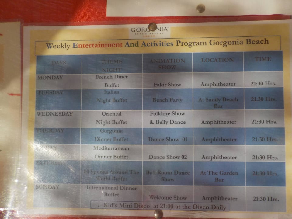 Wochenprogramm Hotel Gorgonia Beach Resort