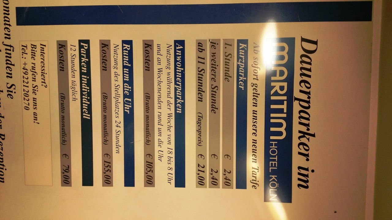 Parkgebühren Maritim Hotel Köln