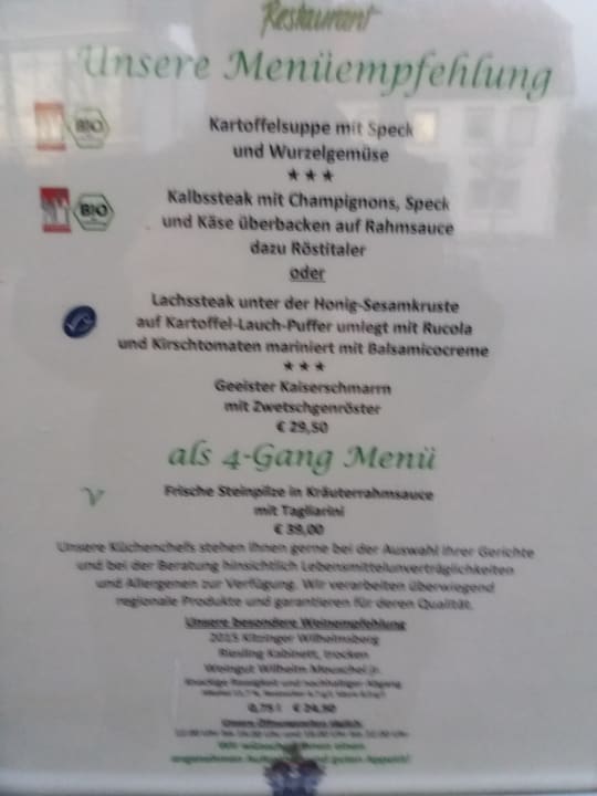 Speisekarte Parkhotel Altmühltal