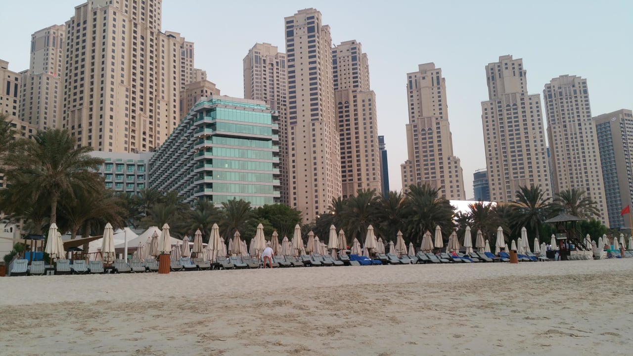 Anderes Hilton hat auch feste Liegen  DoubleTree by Hilton Dubai - Jumeirah Beach
