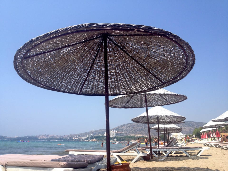 The wicker beach umbrellas!!!  Sentinus Hotel