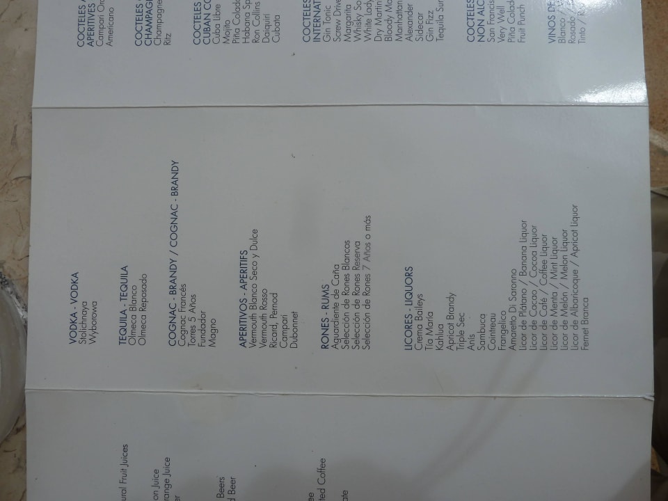 Getränkekarte Hotel Melia Cayo Coco - Adults only