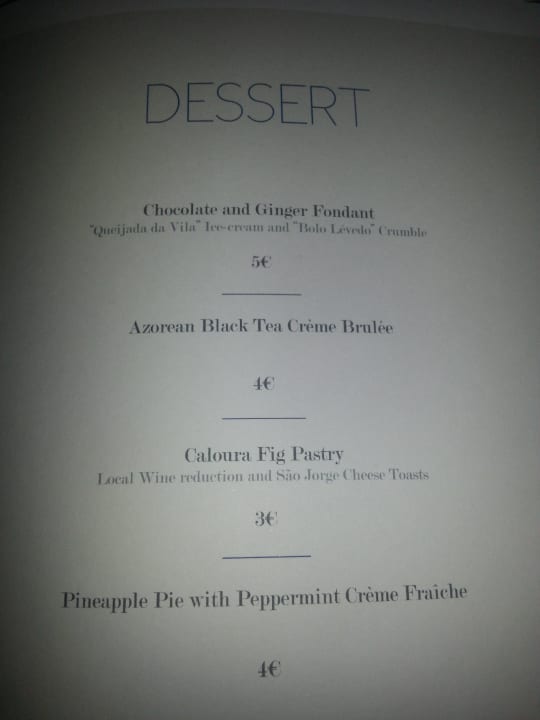 Speisekarte-Dessert Caloura Hotel Resort