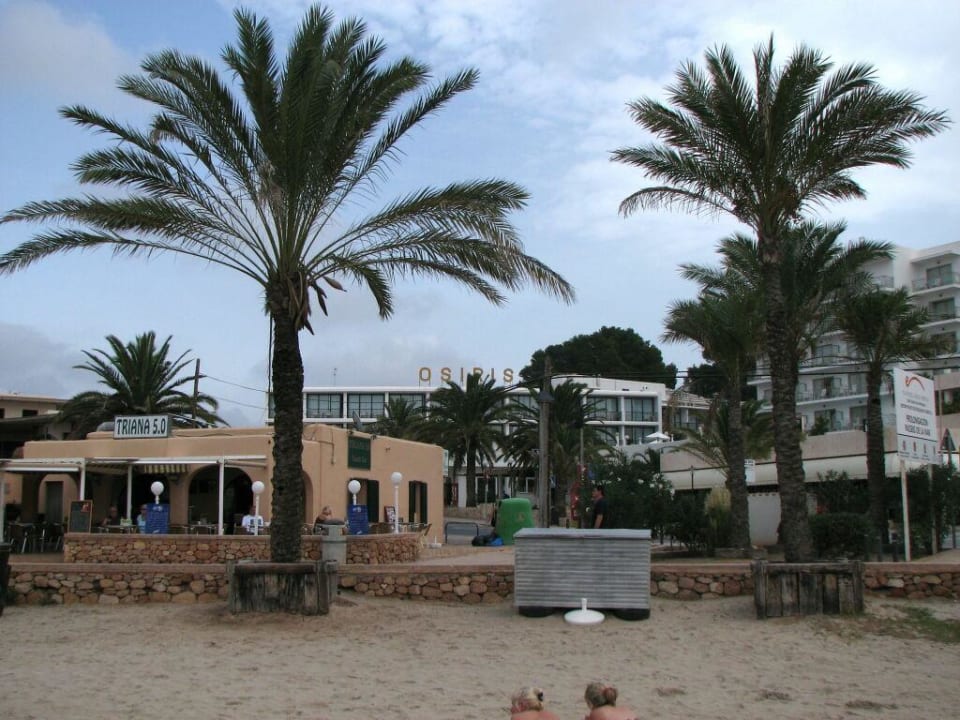 Strand mit Hotel im Hintergrund Hotel Osiris