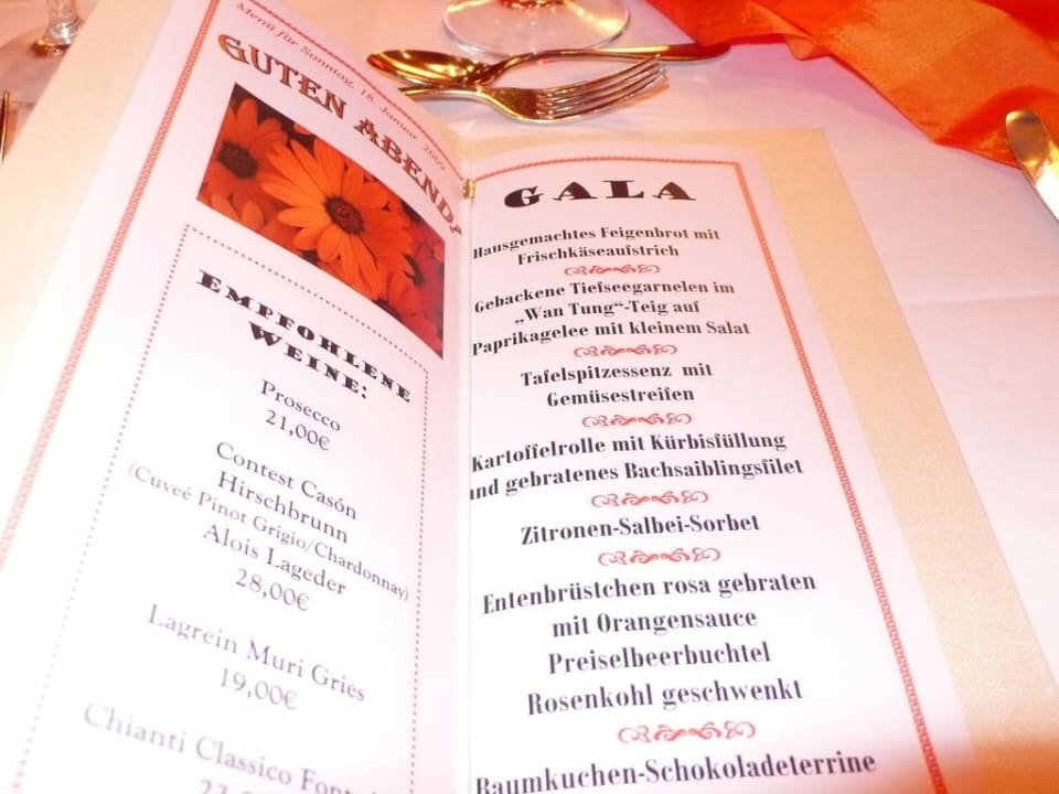 Menueauswahl Parkhotel Holzerhof