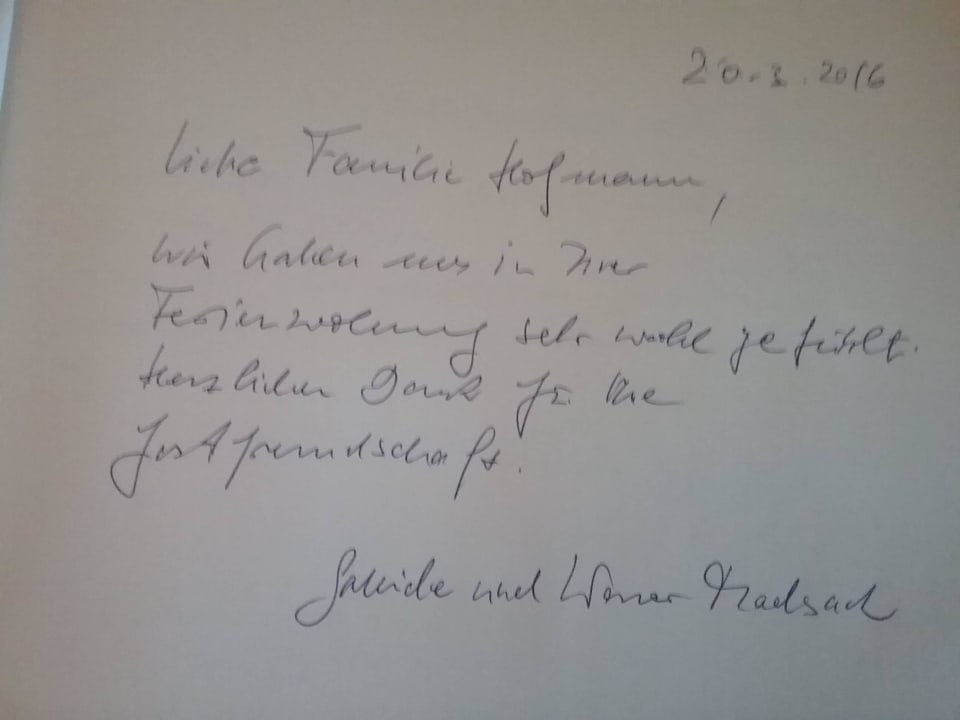 Gästebucheintrag  B&B für Radller & Pilger
