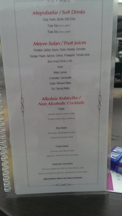 Getränkekarte Voyage Belek Golf & Spa