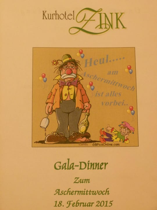 Deckblatt zur Einladung zum Dinner Kurhotel Zink