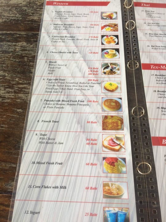 Frühstückskarte Hotel Lanta Castaway Resort