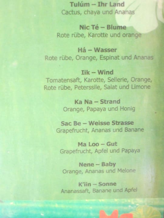 Getränkekarte an der Strandbar Catalonia Royal Tulum Beach & Spa Resort - Adults only