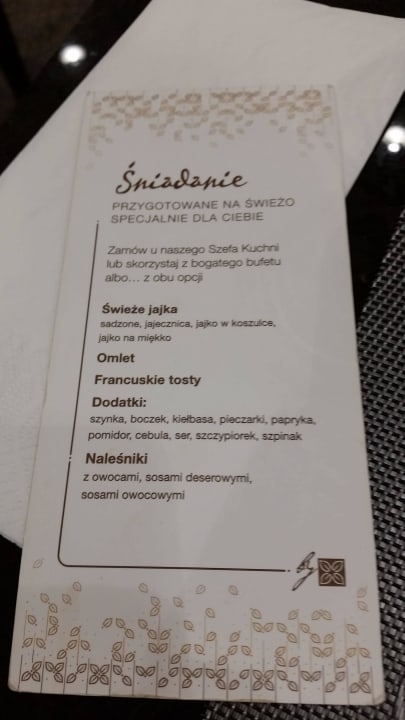 Menu  Hilton Garden Inn Krakow Airport