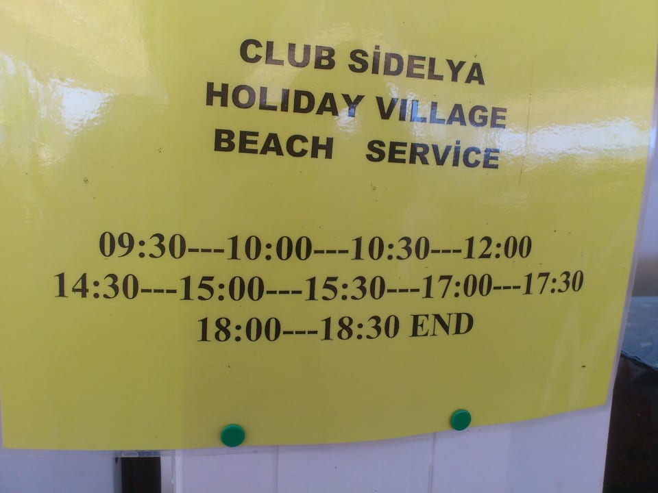 Die Zeiten für den Shuttelbus zum Strand und zurück Club Sidelya Hotel