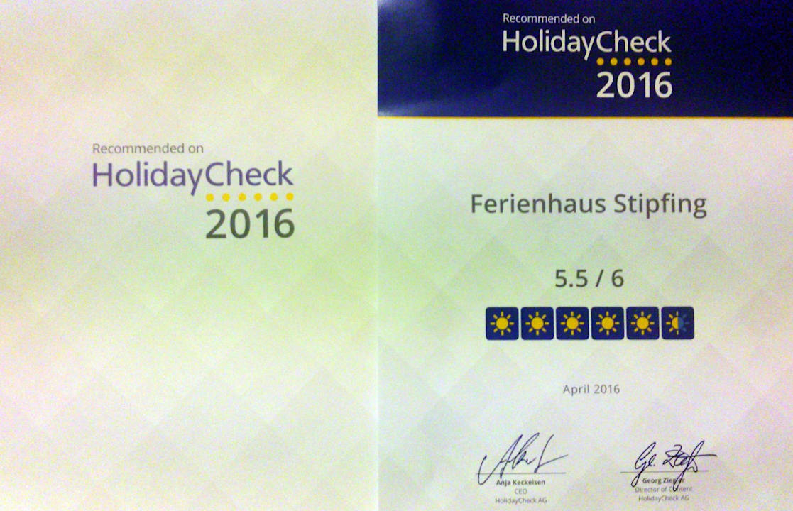 Ferienhaus Stipfing Holiday Check Urkunde 2016 Ferienhaus Stipfing