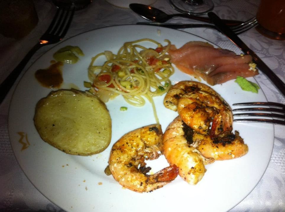 Abendessen - Garnelen gab es in 3 Wochen 2 mal  Hotel Riu Tequila