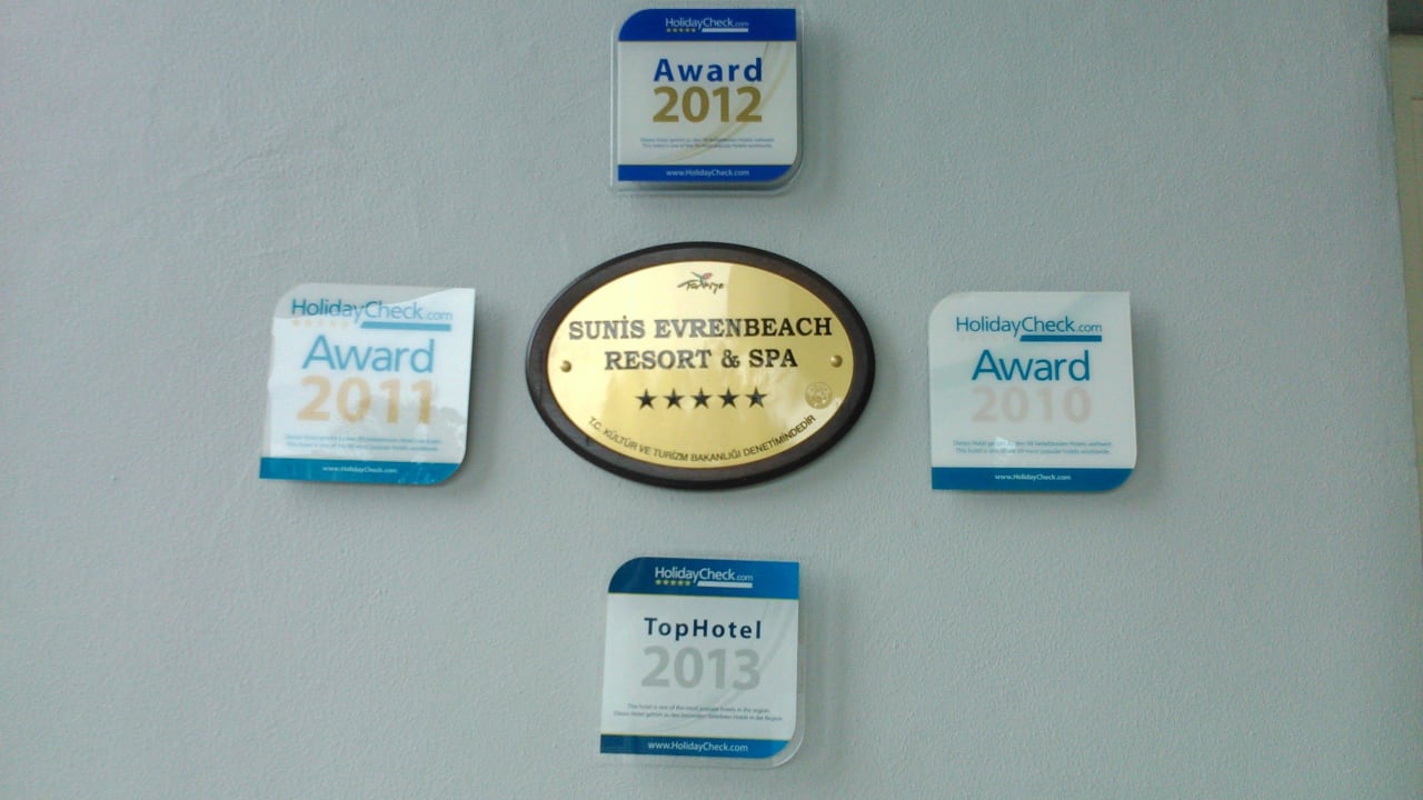 Auszeichnungen der letzten Jahre Sunis Evren Beach Resort Hotel & Spa