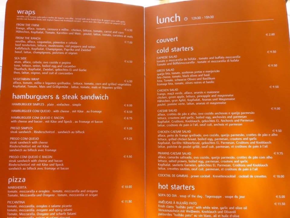 Speisekarte mittags PortoBay Falésia